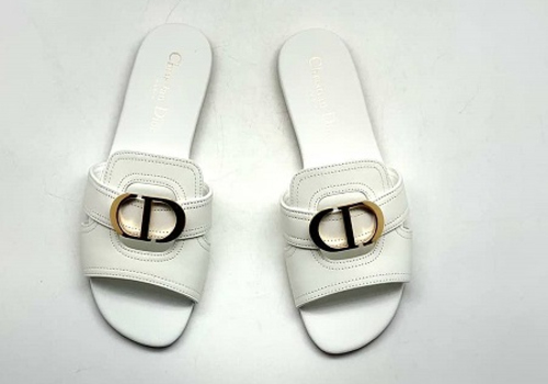 Женские кожаные шлепанцы Christian Dior белые