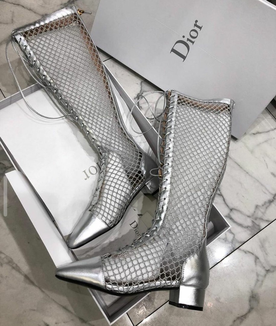 Женские летние сапоги Christian Dior серебристые