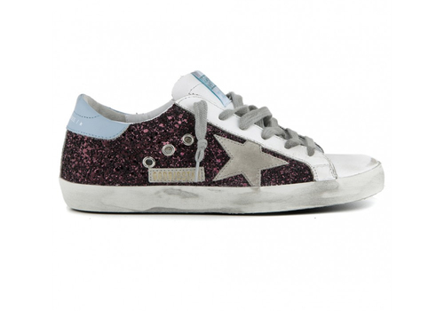 Женские кеды Golden Goose Superstar бордовые блестки