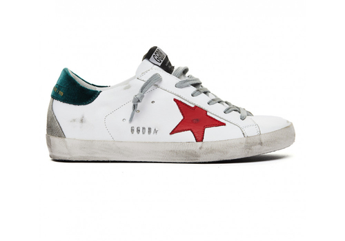 Женские кеды Golden Goose Superstar с бархатной зеленой пяткой