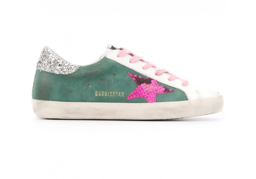 Женские кеды Golden Goose Superstar колор блок зеленые